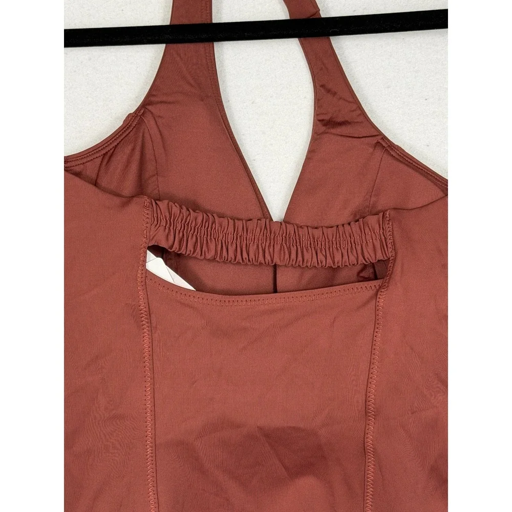 Athleta‎ Sculpted Halter Tankini Top Womens 32D/DDT Brown Underwire Swim NEW
